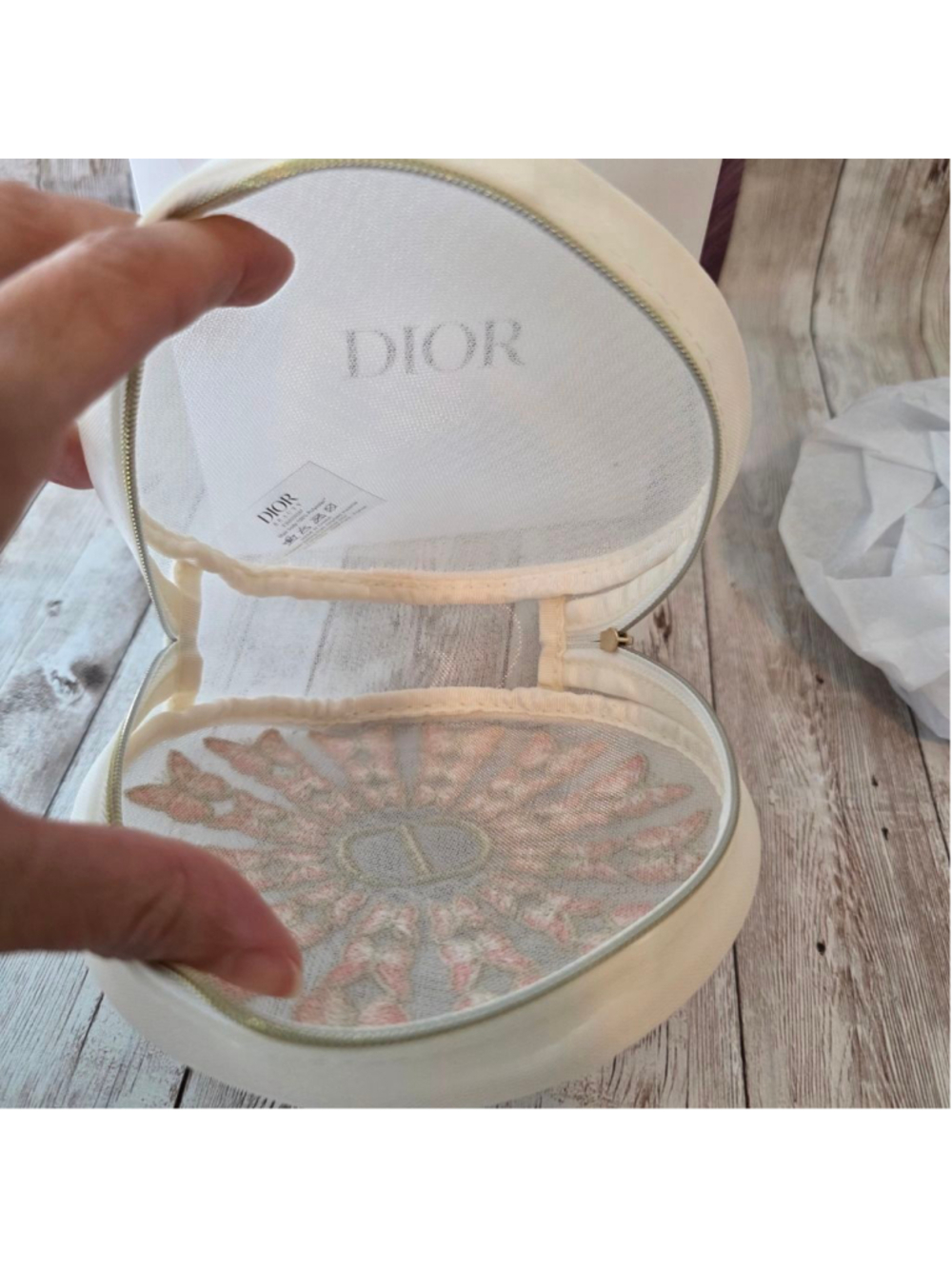 Women's Dior White Pink Butterfly Embroidered Cosmetic Bag - Picture 7 of 8